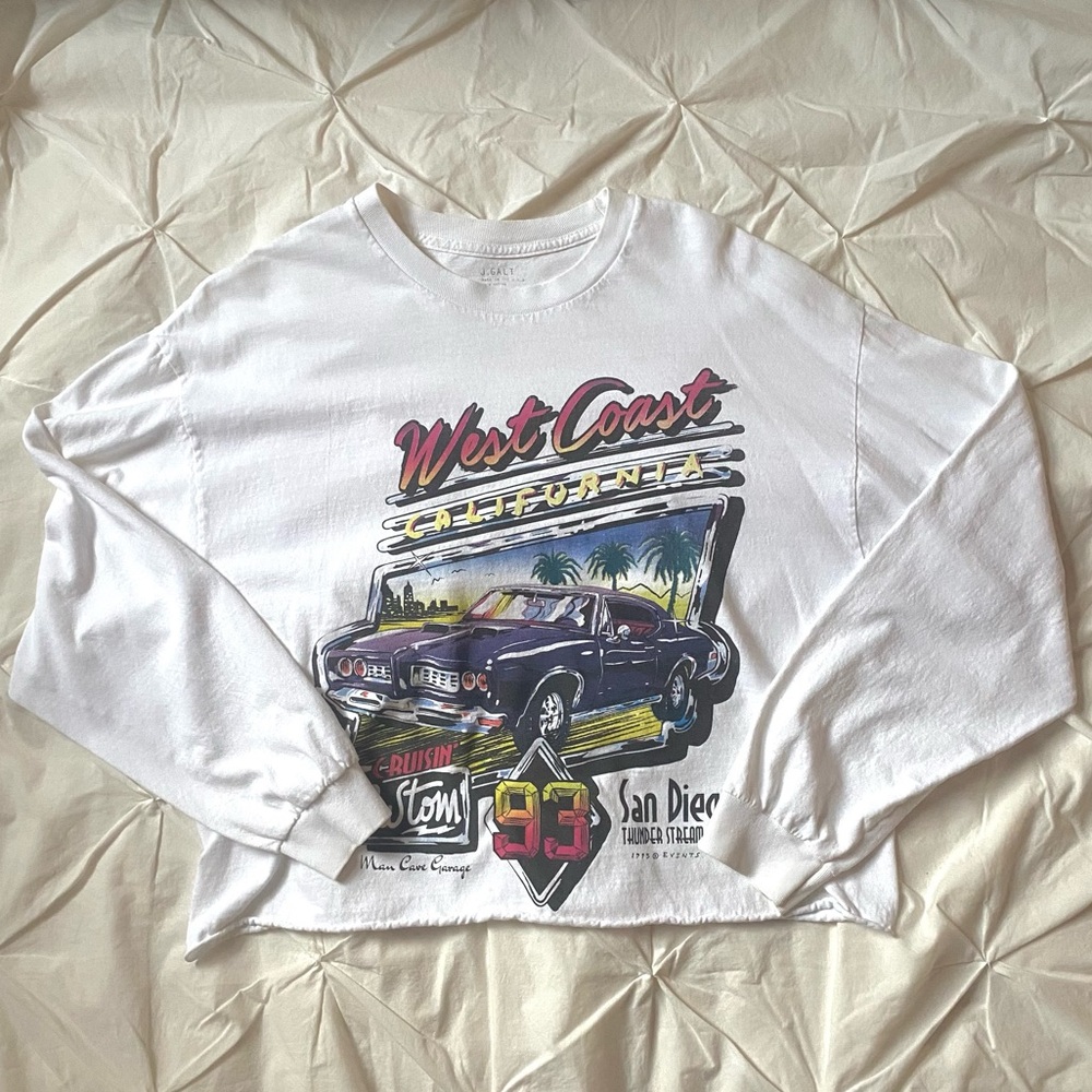 Brandy Melville White Long Sleeve Tee with Graphic Print